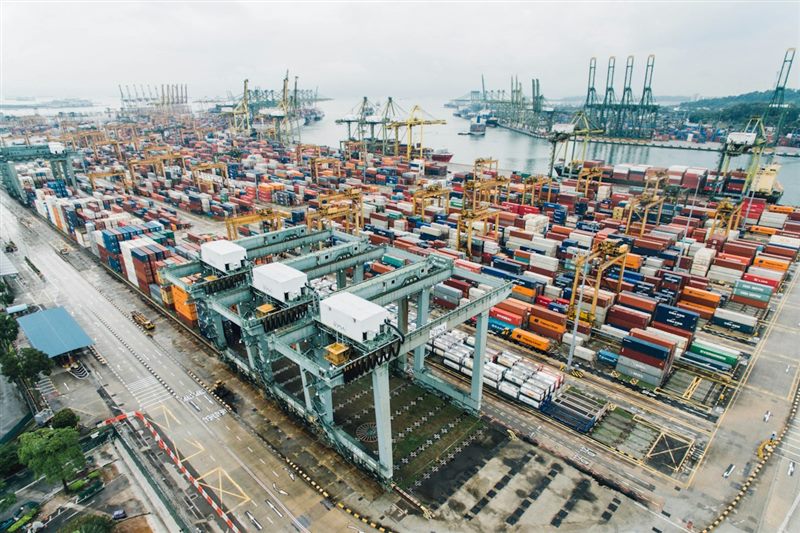 Shipping containers and cargo inspection operations at customs freight terminal